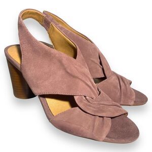 Crown Vintage Women's Poudre Pink Suede Heeled Open Toe Sandals Size 7 M /37.5